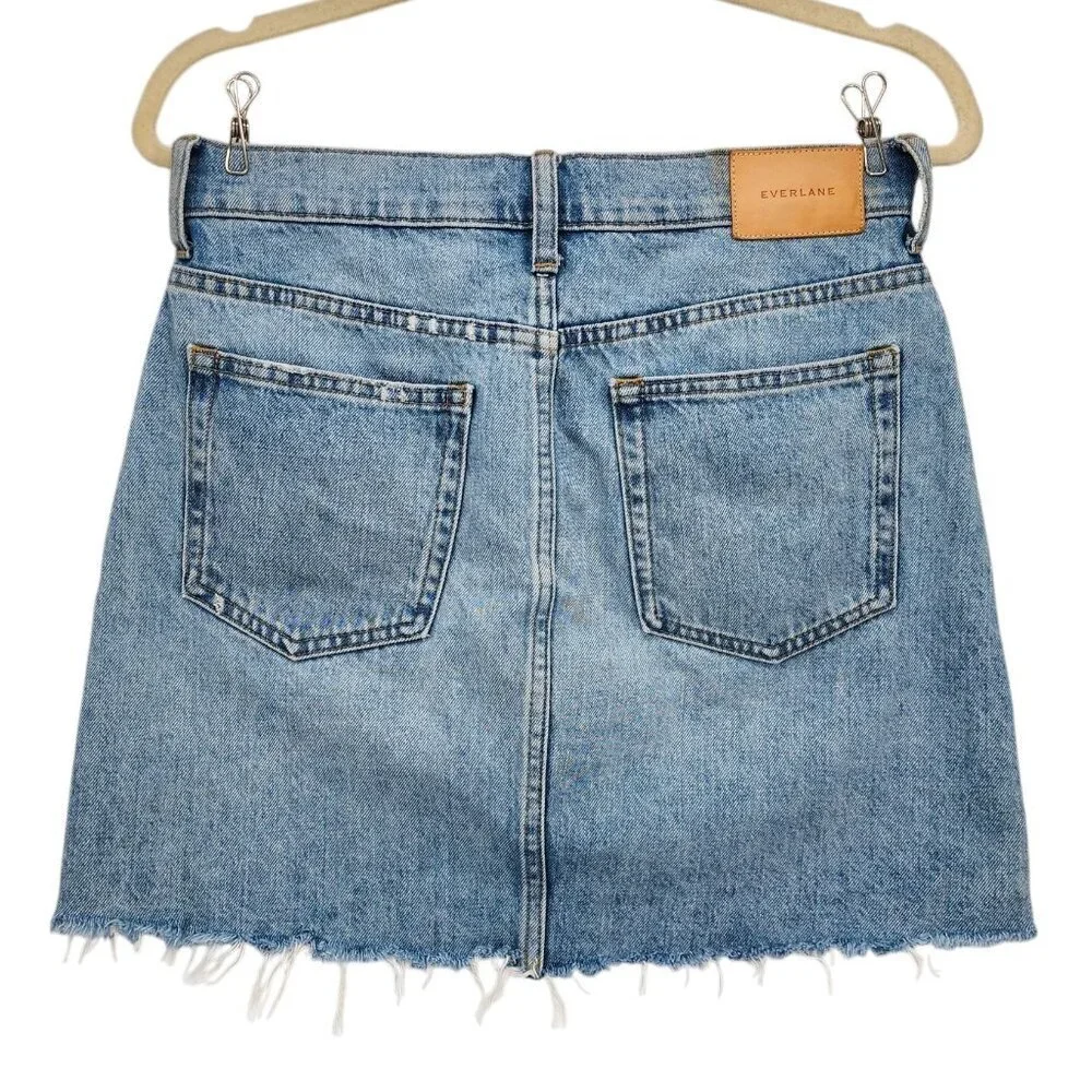 Everlane The Denim Reconstructed Skirt Distressed Raw Hem Jean Skirt Womens 27